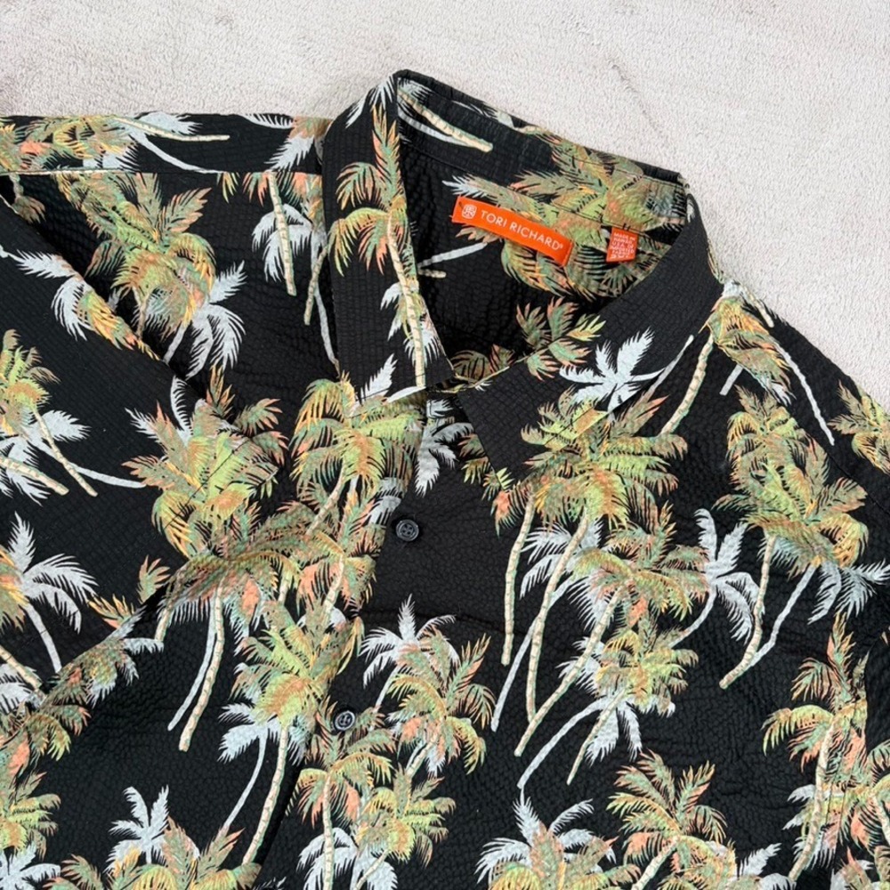 Tori Richard Hawaiian Seersucker in Multi Palms Men XXL Cotton Pucker Lawn $138
